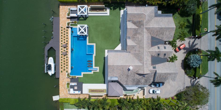overhead drone view of rich house in Naples