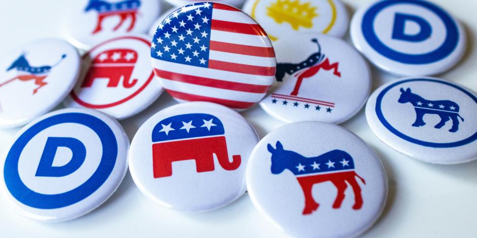 Representations of the Republican elephant and the Democrat donkey symbols