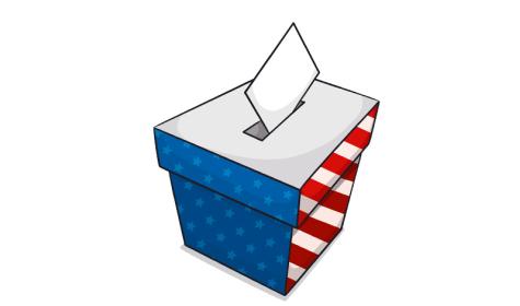a ballot box with the US-american flag on it