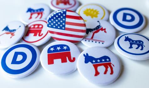 Representations of the Republican elephant and the Democrat donkey symbols